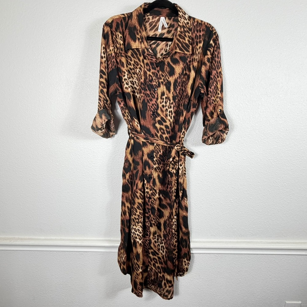 Truly 4 You Womens 1X Leopard Cheetah Print Shirt Dress Mob Wife Indie Sleaze